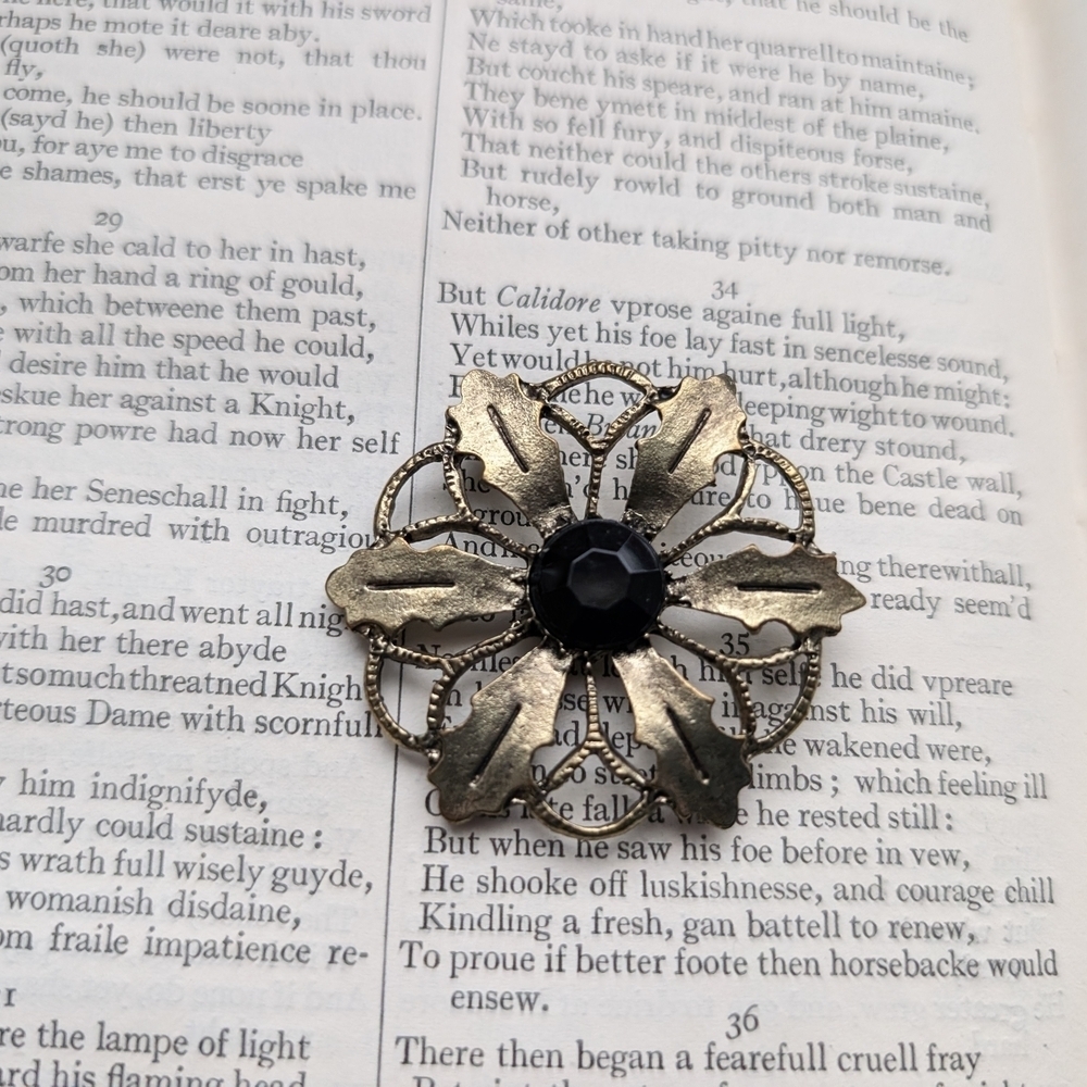 Vintage Floral Pendant with Black Center